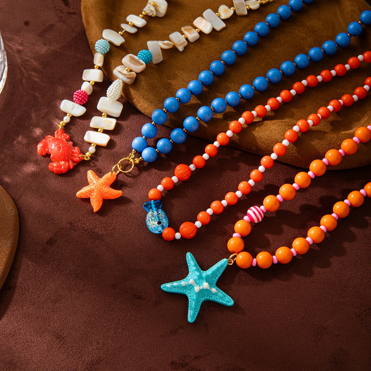 Fashion women's acrylic bead necklace, ocean style starfish crab fish pendant, resin summer vacation jewelry