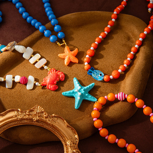 Fashion women's acrylic bead necklace, ocean style starfish crab fish pendant, resin summer vacation jewelry