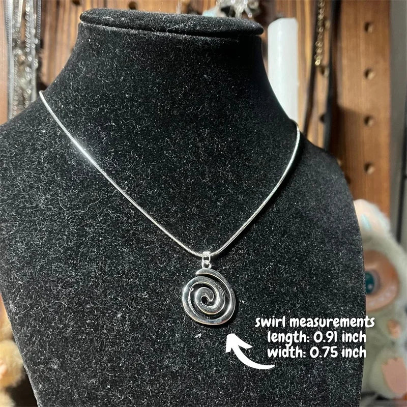 handmade y2k whimsigoth spiral swirl pendant stainless steel snake cord necklace